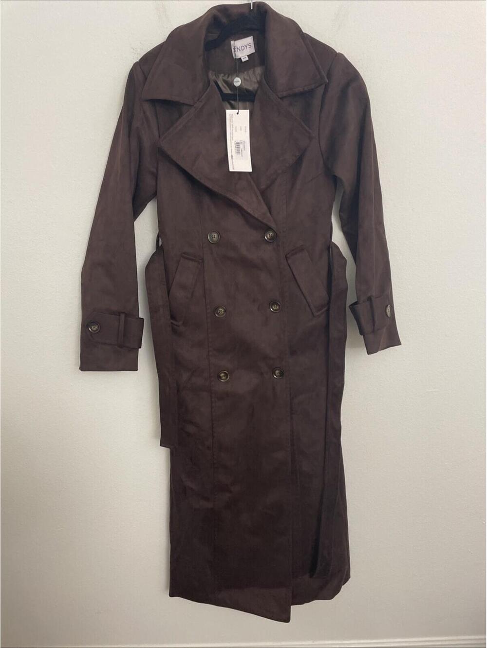 SNDYS Sutton Faux Suede Trench Coat brown size XS NWT $188msrp - Picture 5 of 10